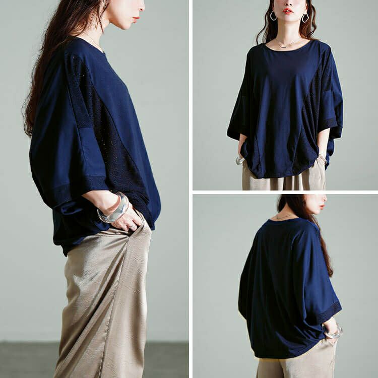 大きいサイズ レディース レース切り替えドルマンプルオーバー　sum-0006 【メール便可】