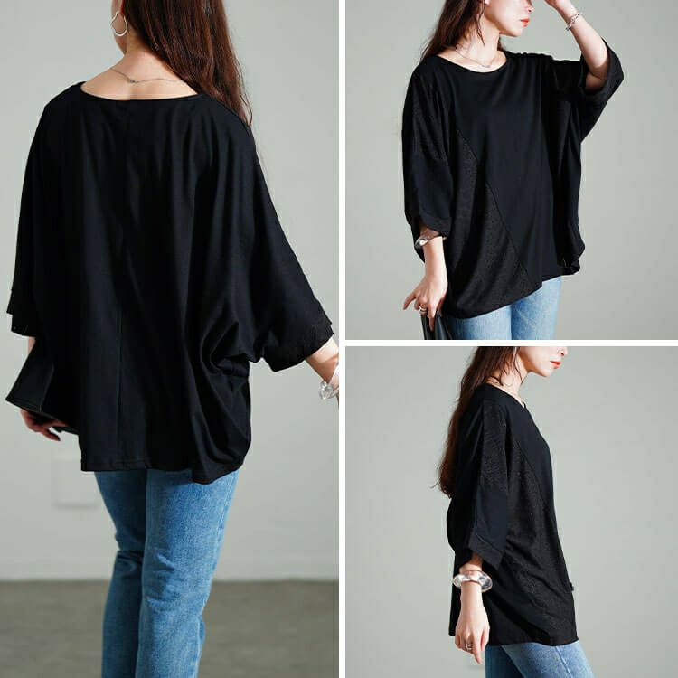 大きいサイズ レディース レース切り替えドルマンプルオーバー　sum-0006 【メール便可】