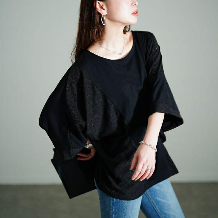 大きいサイズ レディース レース切り替えドルマンプルオーバー　sum-0006 【メール便可】