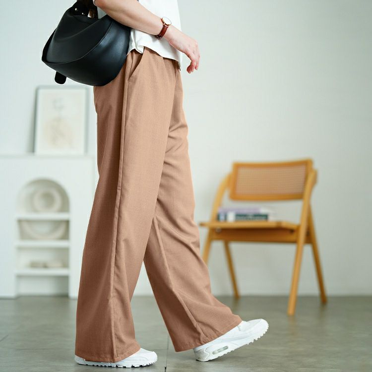 大きいサイズ レディース 麻調ペプラムキャミソール＆ワイドパンツ2点セット　plan-381010