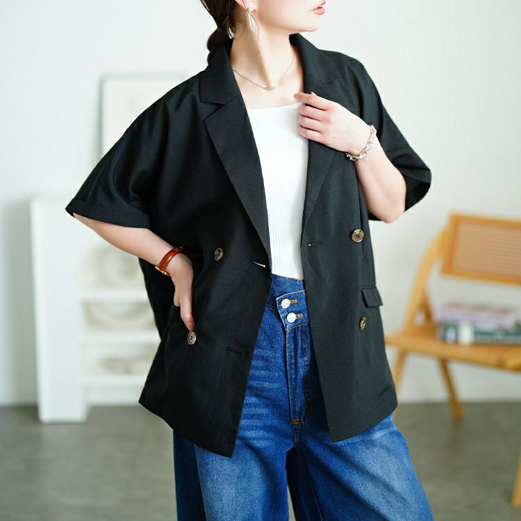 大きいサイズ レディース ダブルボタンオーバーサイズジャケット　plan-381012 【メール便可】