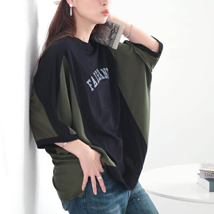 大きいサイズ レディース ナイロン配色切り替えロゴプルオーバー　plan-281089 【メール便可】