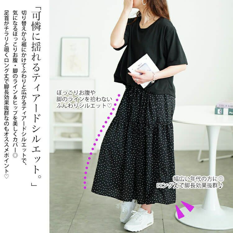 大きいサイズ レディース ドット柄ドッキングティアードワンピース　plan-281097
