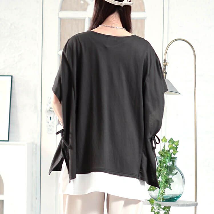 大きいサイズ レディース 接触冷感サイドリボン重ね着風チュニック　plan-281068 【メール便可】