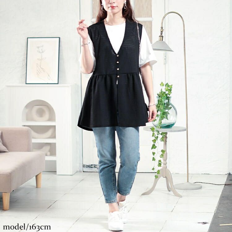大きいサイズ レディース 前後2way楊柳ペプラムジレ　plan-281078 【メール便可】