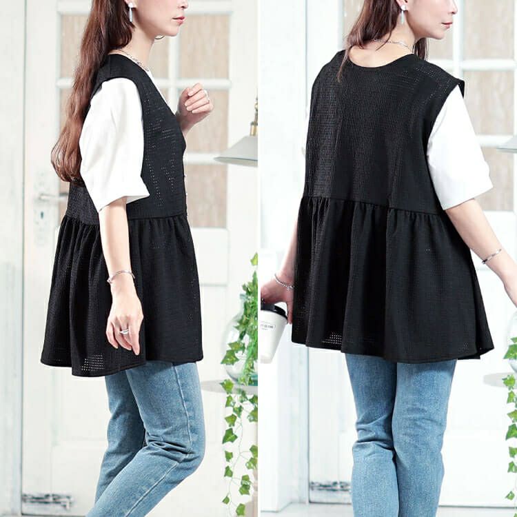 大きいサイズ レディース 前後2way楊柳ペプラムジレ　plan-281078 【メール便可】
