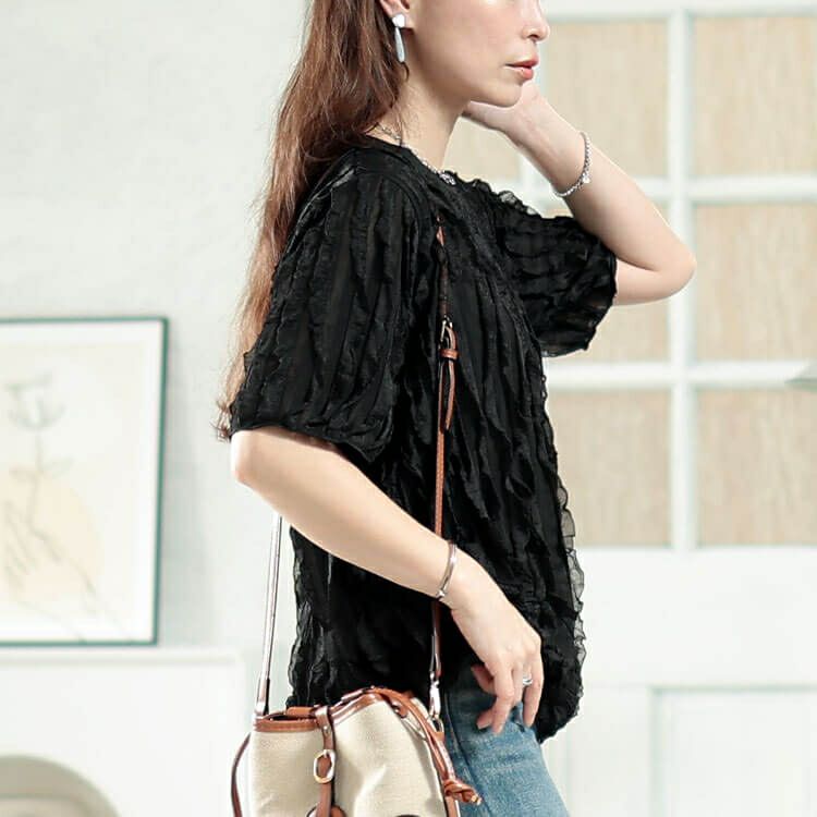 大きいサイズ レディース フリルジャガードプルオーバー　plan-281117 【メール便可】