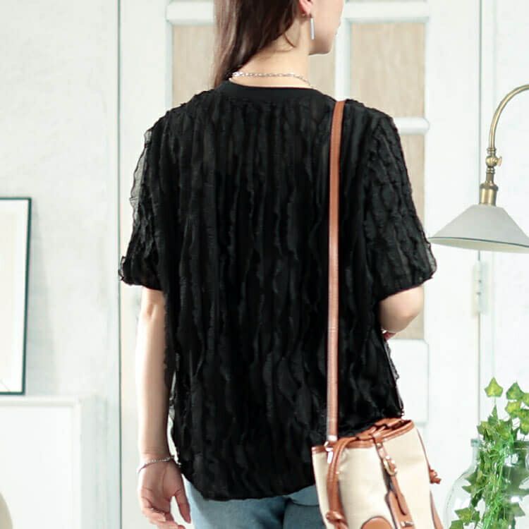 大きいサイズ レディース フリルジャガードプルオーバー　plan-281117 【メール便可】