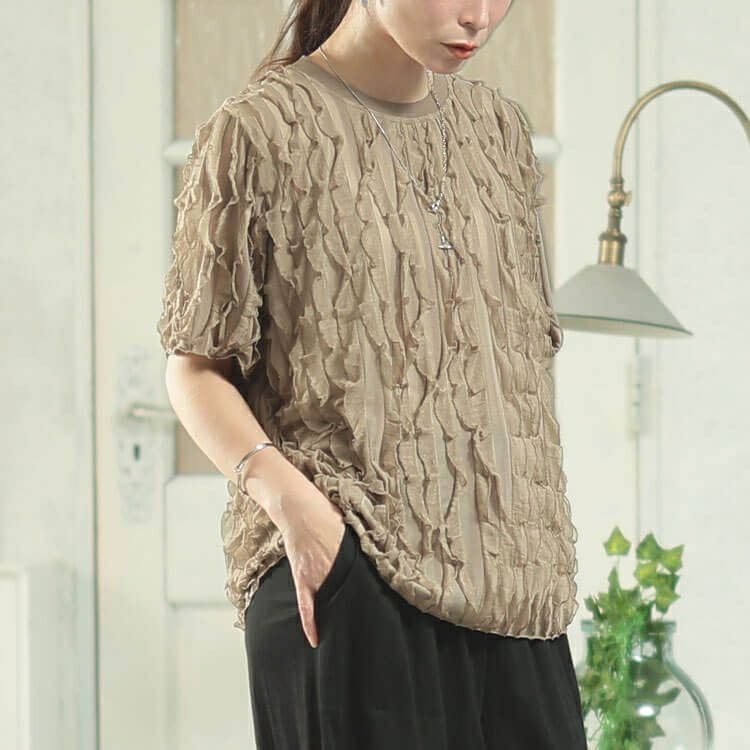 大きいサイズ レディース フリルジャガードプルオーバー　plan-281117 【メール便可】