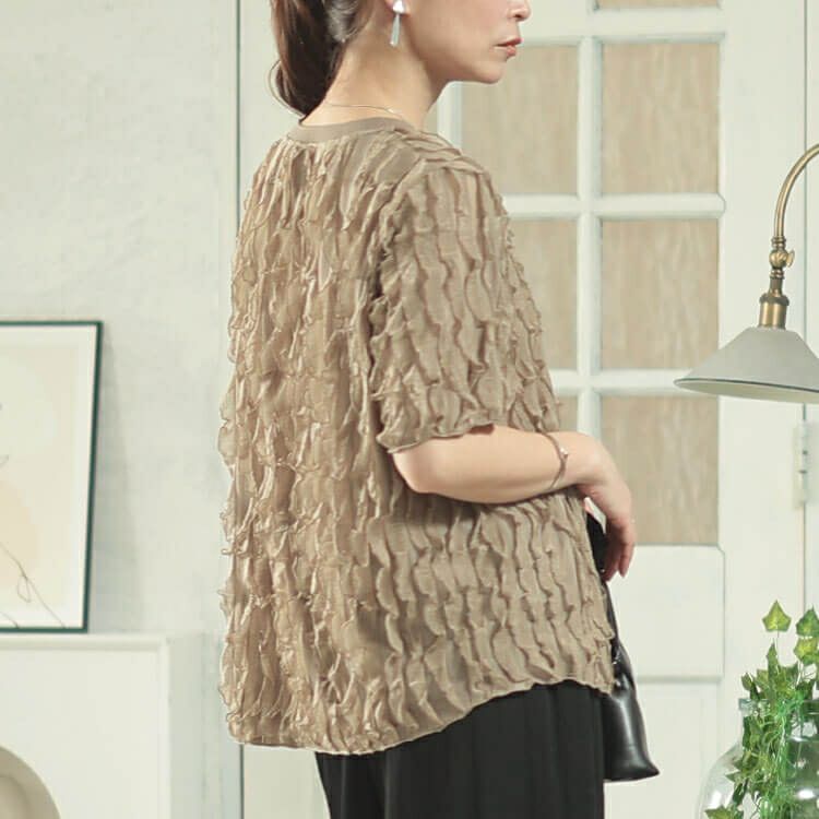 大きいサイズ レディース フリルジャガードプルオーバー　plan-281117 【メール便可】