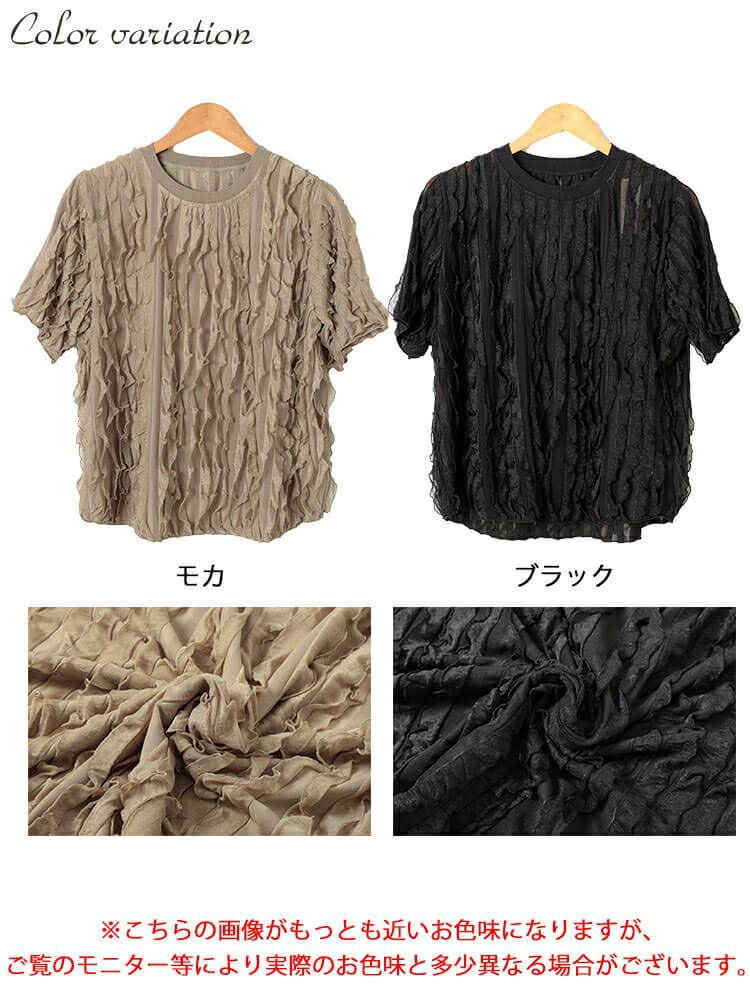 大きいサイズ レディース フリルジャガードプルオーバー　plan-281117 【メール便可】