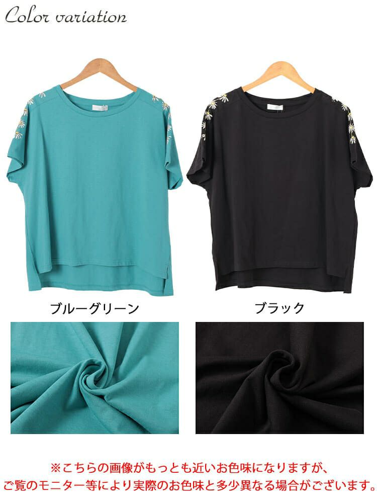 大きいサイズ レディース 接触冷感花柄スリーブコットンTシャツ　plan-281509 【メール便可】