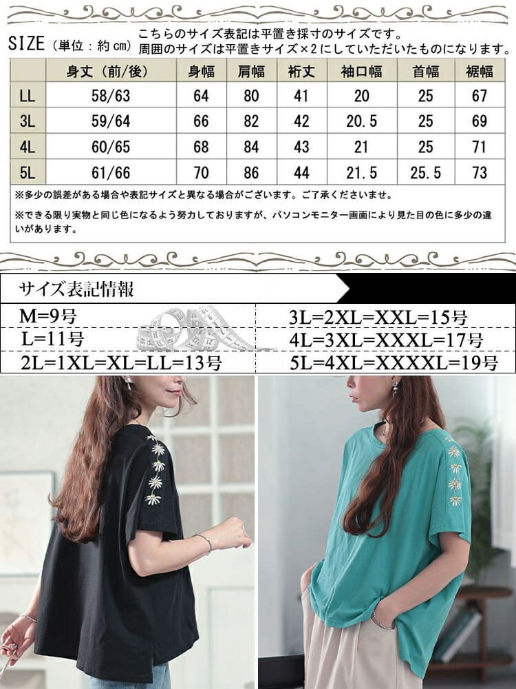大きいサイズ レディース 接触冷感花柄スリーブコットンTシャツ　plan-281509 【メール便可】