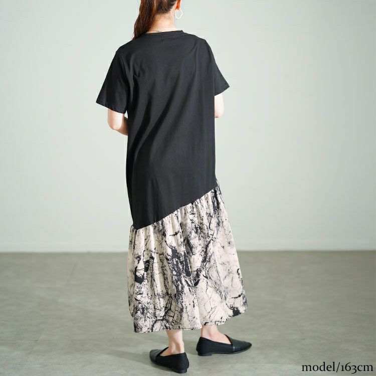 大きいサイズ レディース 異素材切替えVネックワンピース　goldy-1689【メール便可】