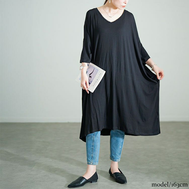 大きいサイズ レディース Vネックドルマンチュニックワンピース　goldy-1687【メール便可】