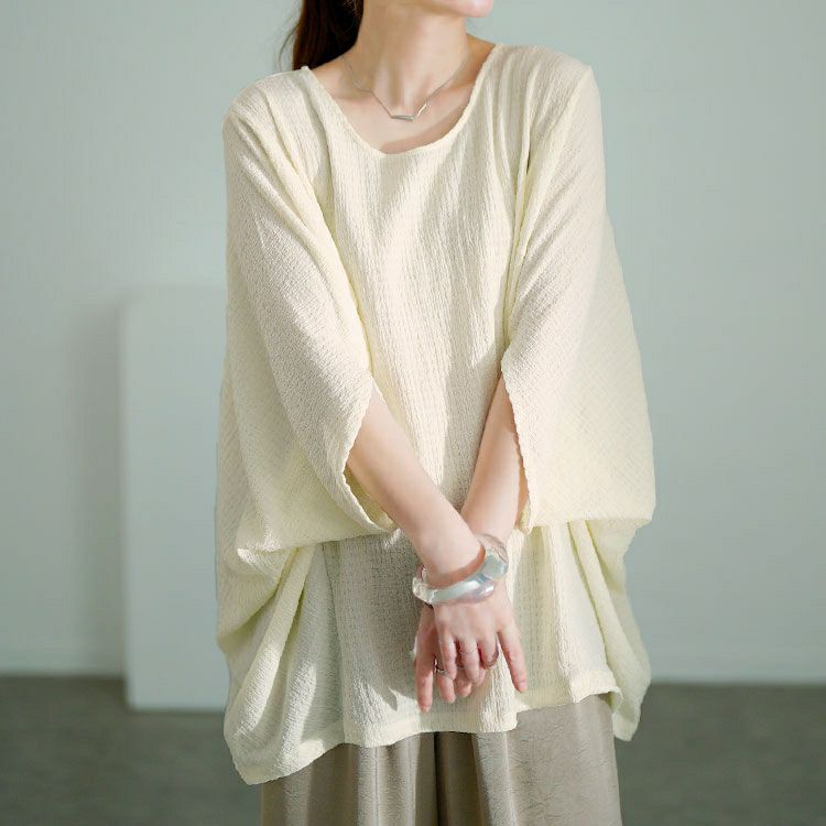 大きいサイズ レディース モモンガ風ジャガードドルマンカットソー　mncut-152333【メール便可】