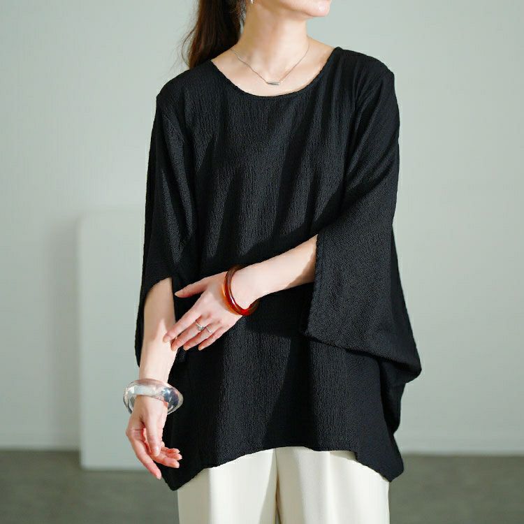 大きいサイズ レディース モモンガ風ジャガードドルマンカットソー　mncut-152333【メール便可】