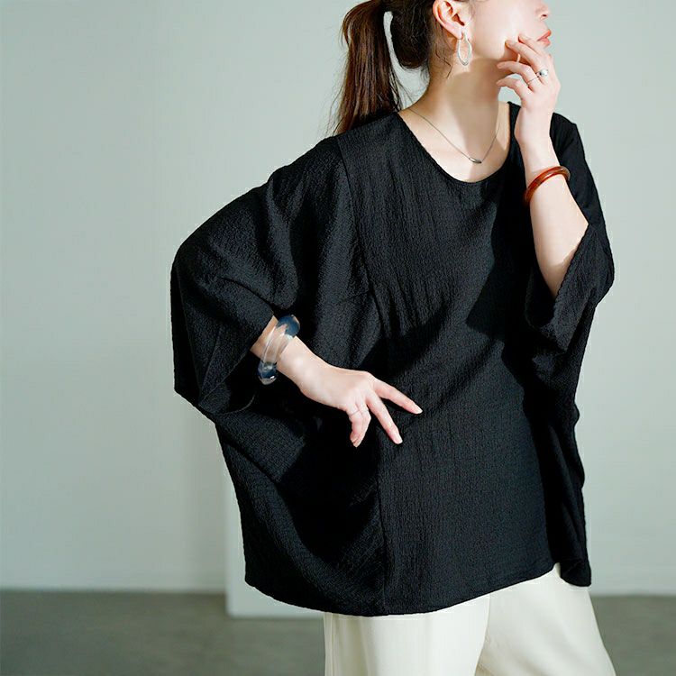 大きいサイズ レディース モモンガ風ジャガードドルマンカットソー　mncut-152333【メール便可】