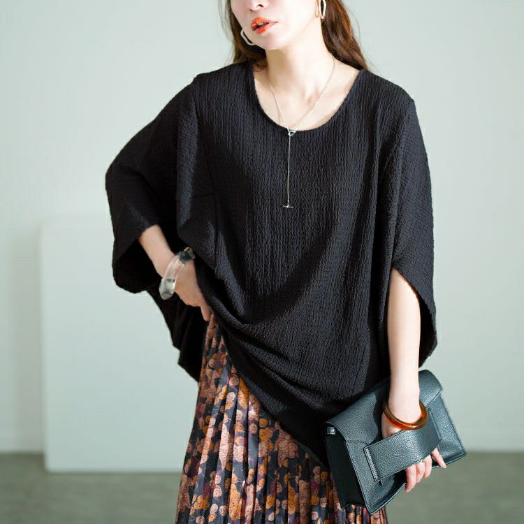 大きいサイズ レディース モモンガ風ジャガードドルマンカットソー　mncut-152333【メール便可】