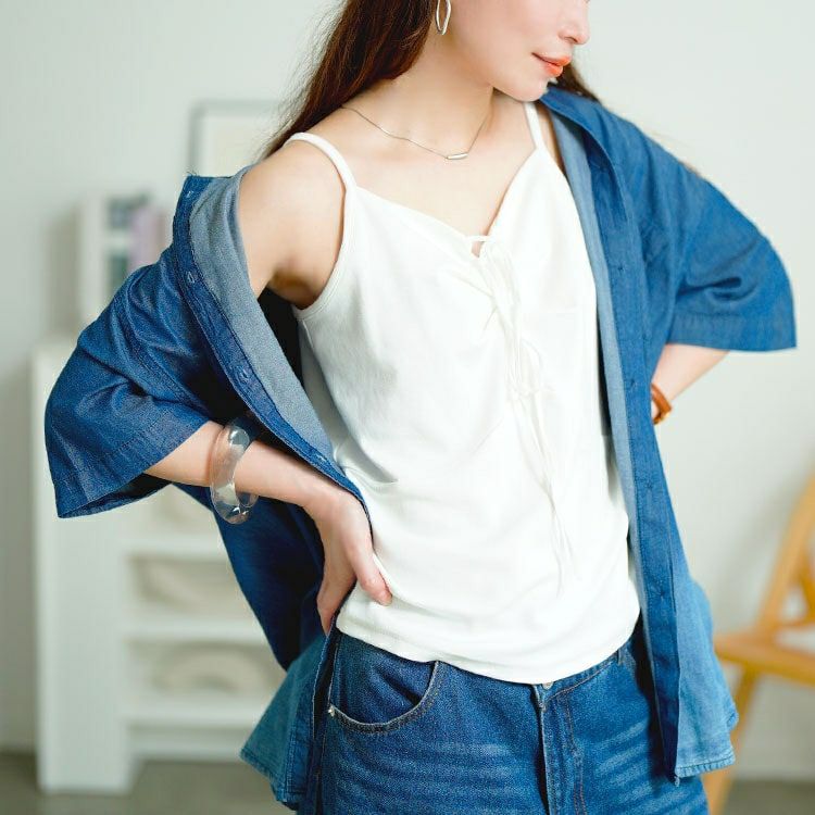 大きいサイズ レディース リボン紐キーネックキャミソール　goldy-1678【メール便可】