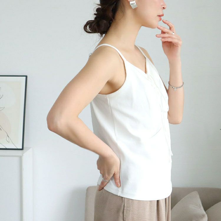 大きいサイズ レディース リボン紐キーネックキャミソール　goldy-1678【メール便可】