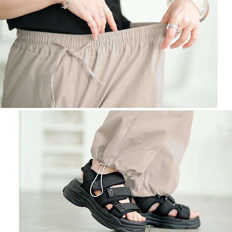 大きいサイズ レディース 裾ドローコードパラシュートパンツ　goldy-1668【メール便可】