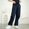 大きいサイズ レディース 裾ドローコードパラシュートパンツ　goldy-1668【メール便可】 ネイビー
