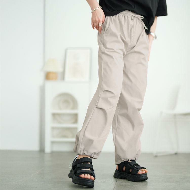 大きいサイズ レディース 裾ドローコードパラシュートパンツ　goldy-1668【メール便可】 ライトグレー