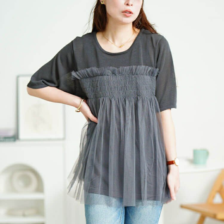 大きいサイズ レディース チュールビスチェドッキングニット　sum-0014【メール便可】