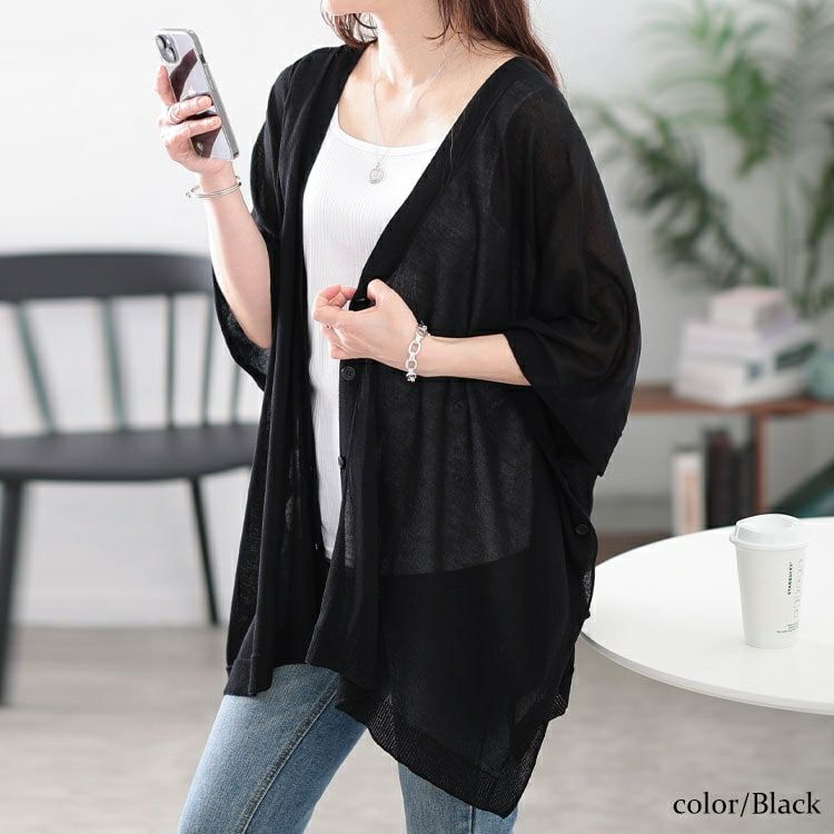 大きいサイズ レディース サイドボタンシアードルマンカーディガン　sum-0011【メール便可】