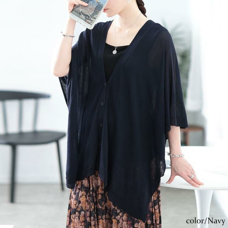大きいサイズ レディース サイドボタンシアードルマンカーディガン　sum-0011【メール便可】 ネイビー