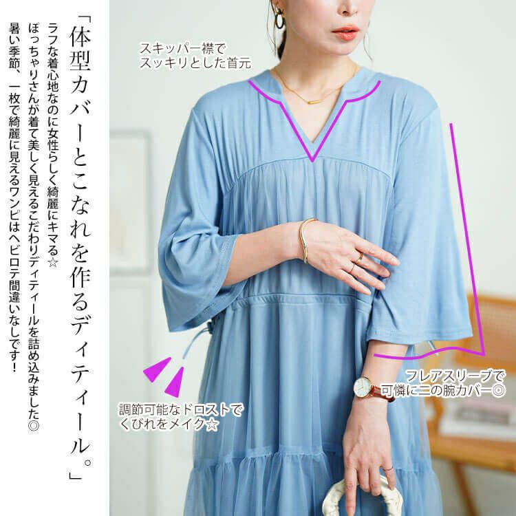 大きいサイズ レディース チュールドッキングドロストワンピース　sum-0009