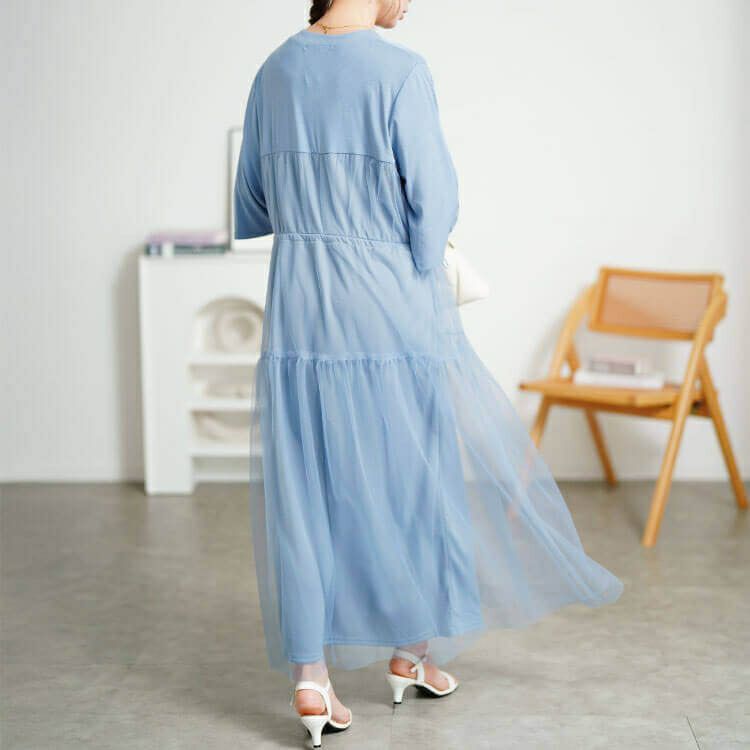 大きいサイズ レディース チュールドッキングドロストワンピース　sum-0009