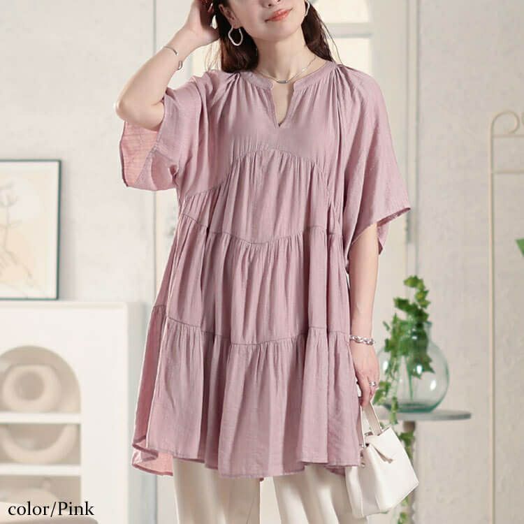 大きいサイズ レディース ティアードワッシャーミニワンピース　fem-582【メール便可】