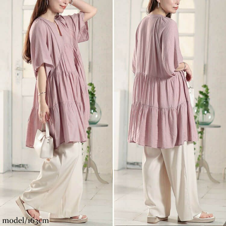 大きいサイズ レディース ティアードワッシャーミニワンピース　fem-582【メール便可】