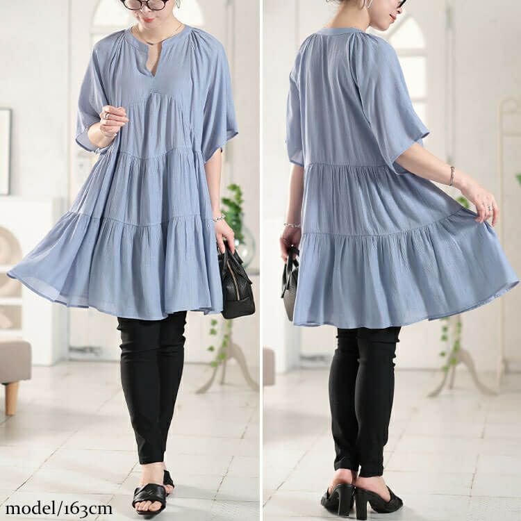 大きいサイズ レディース ティアードワッシャーミニワンピース　fem-582【メール便可】