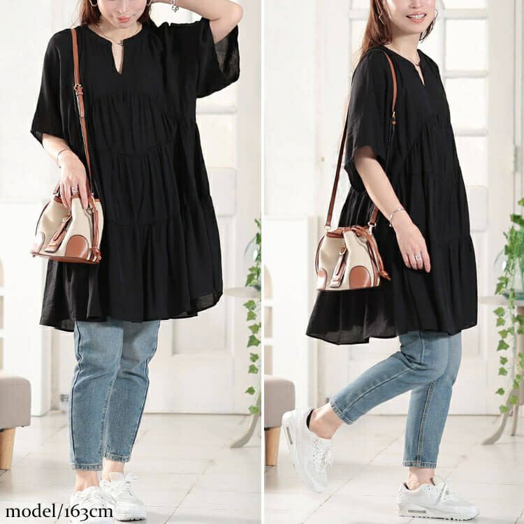 大きいサイズ レディース ティアードワッシャーミニワンピース　fem-582【メール便可】