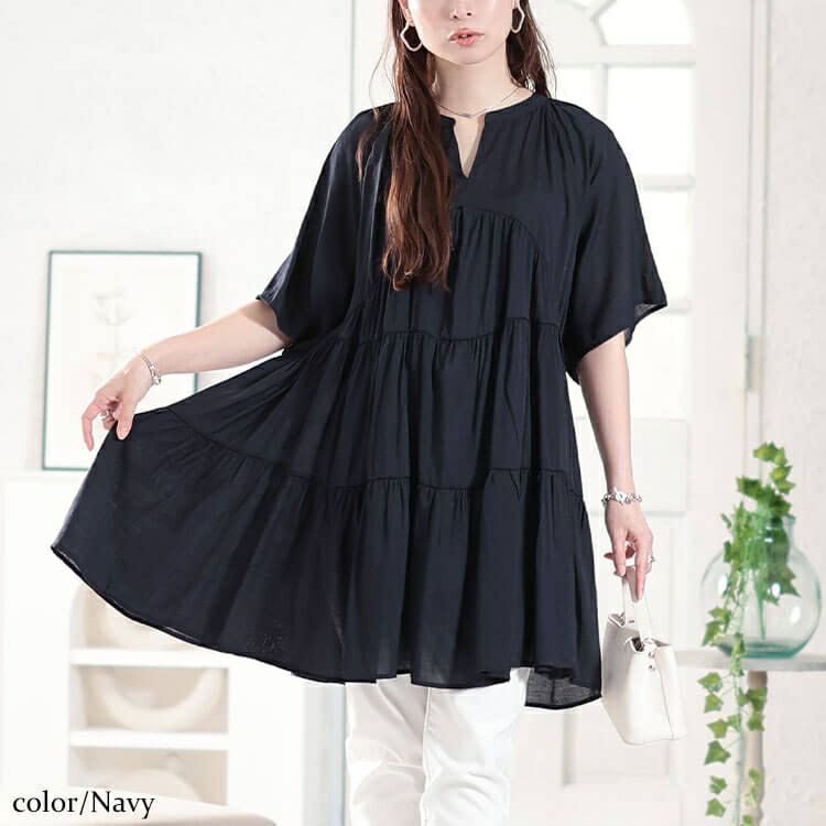 大きいサイズ レディース ティアードワッシャーミニワンピース　fem-582【メール便可】