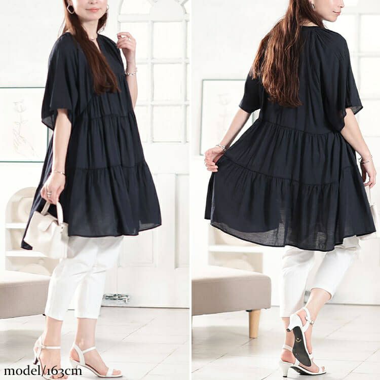 大きいサイズ レディース ティアードワッシャーミニワンピース　fem-582【メール便可】