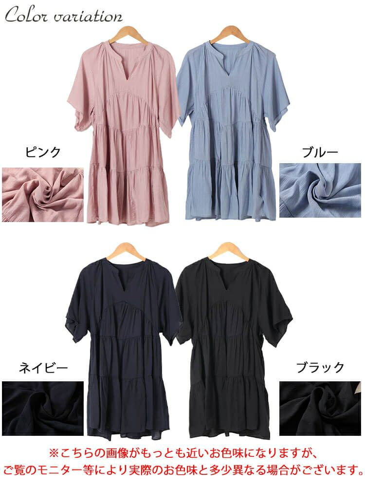 大きいサイズ レディース ティアードワッシャーミニワンピース　fem-582【メール便可】