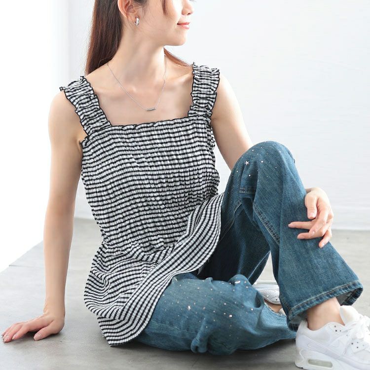 大きいサイズ レディース ボーダーシャーリングキャミビスチェ　tani-36829ll【メール便可】