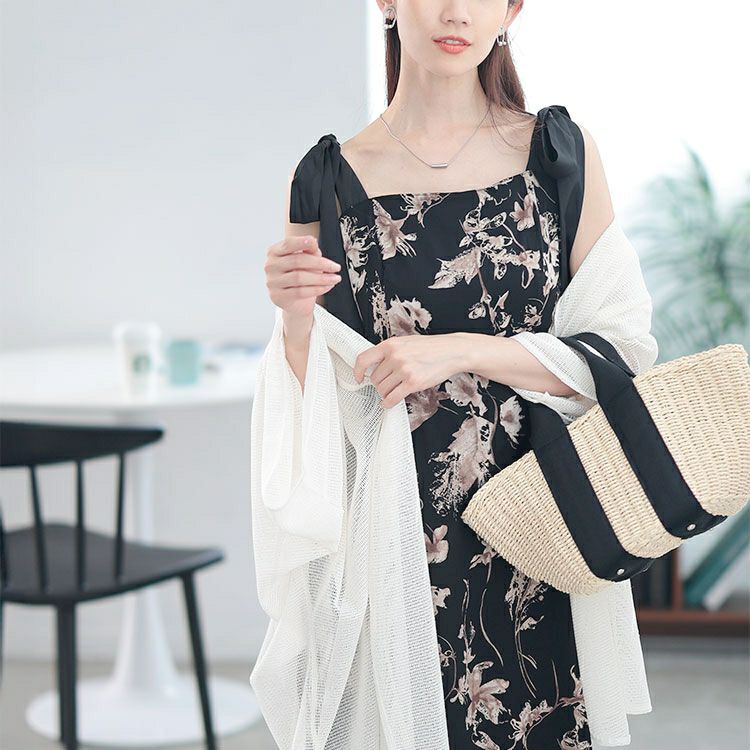 大きいサイズ レディース 花柄肩リボンキャミワンピース　tani-15603ll