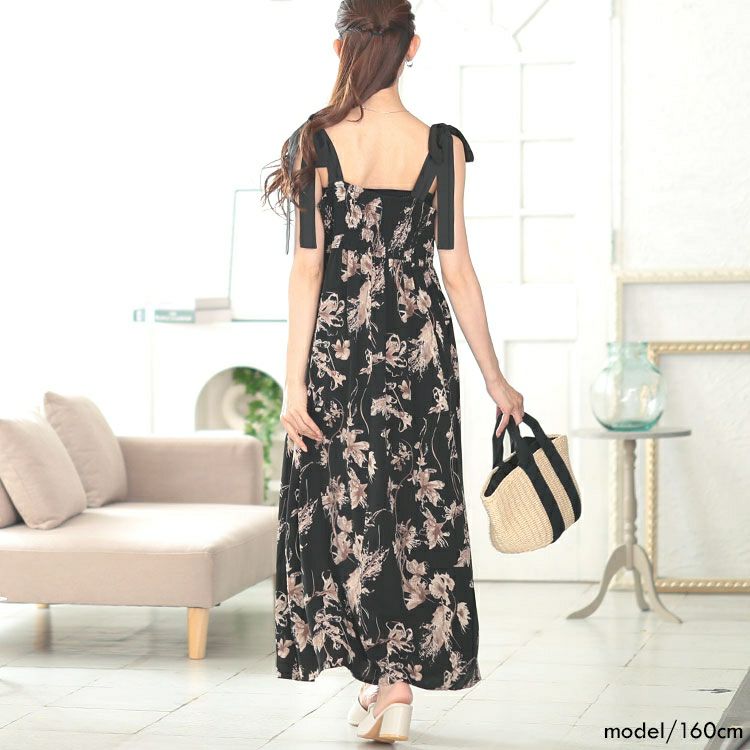 大きいサイズ レディース 花柄肩リボンキャミワンピース　tani-15603ll