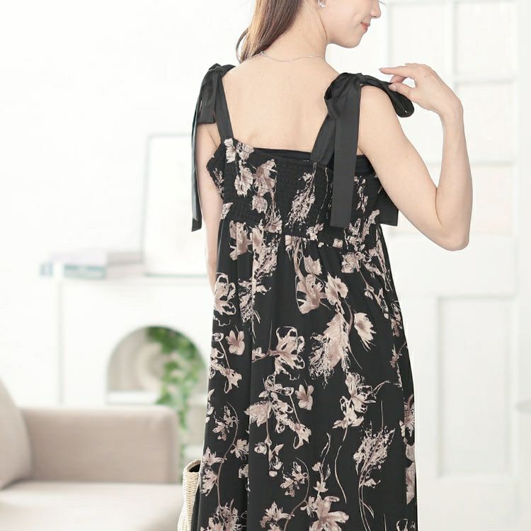 大きいサイズ レディース 花柄肩リボンキャミワンピース　tani-15603ll