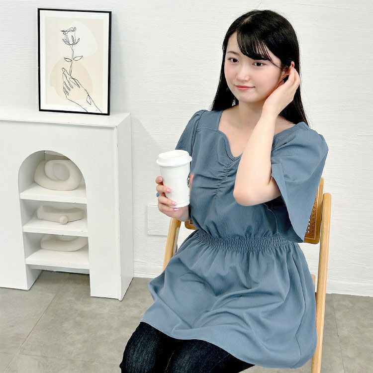 大きいサイズ レディース 楊柳ハートネックぺプラムチュニック　tani-36915ll【メール便可】