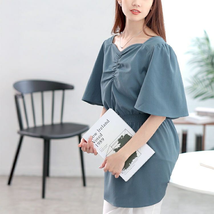 大きいサイズ レディース 楊柳ハートネックぺプラムチュニック　tani-36915ll【メール便可】