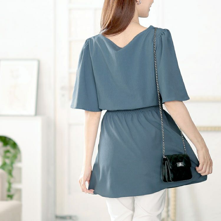 大きいサイズ レディース 楊柳ハートネックぺプラムチュニック　tani-36915ll【メール便可】