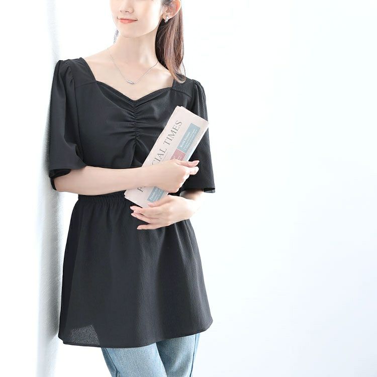 大きいサイズ レディース 楊柳ハートネックぺプラムチュニック　tani-36915ll【メール便可】