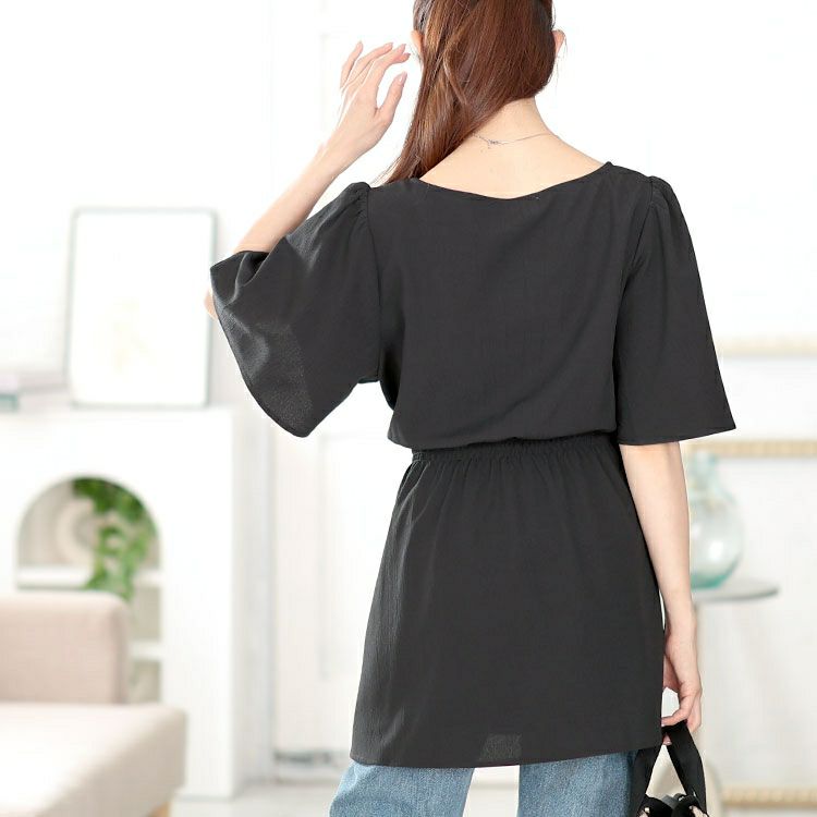 大きいサイズ レディース 楊柳ハートネックぺプラムチュニック　tani-36915ll【メール便可】