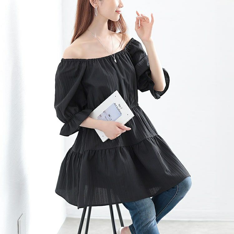 大きいサイズ レディース 2wayストライプぺプラムチュニック　tani-36918ll